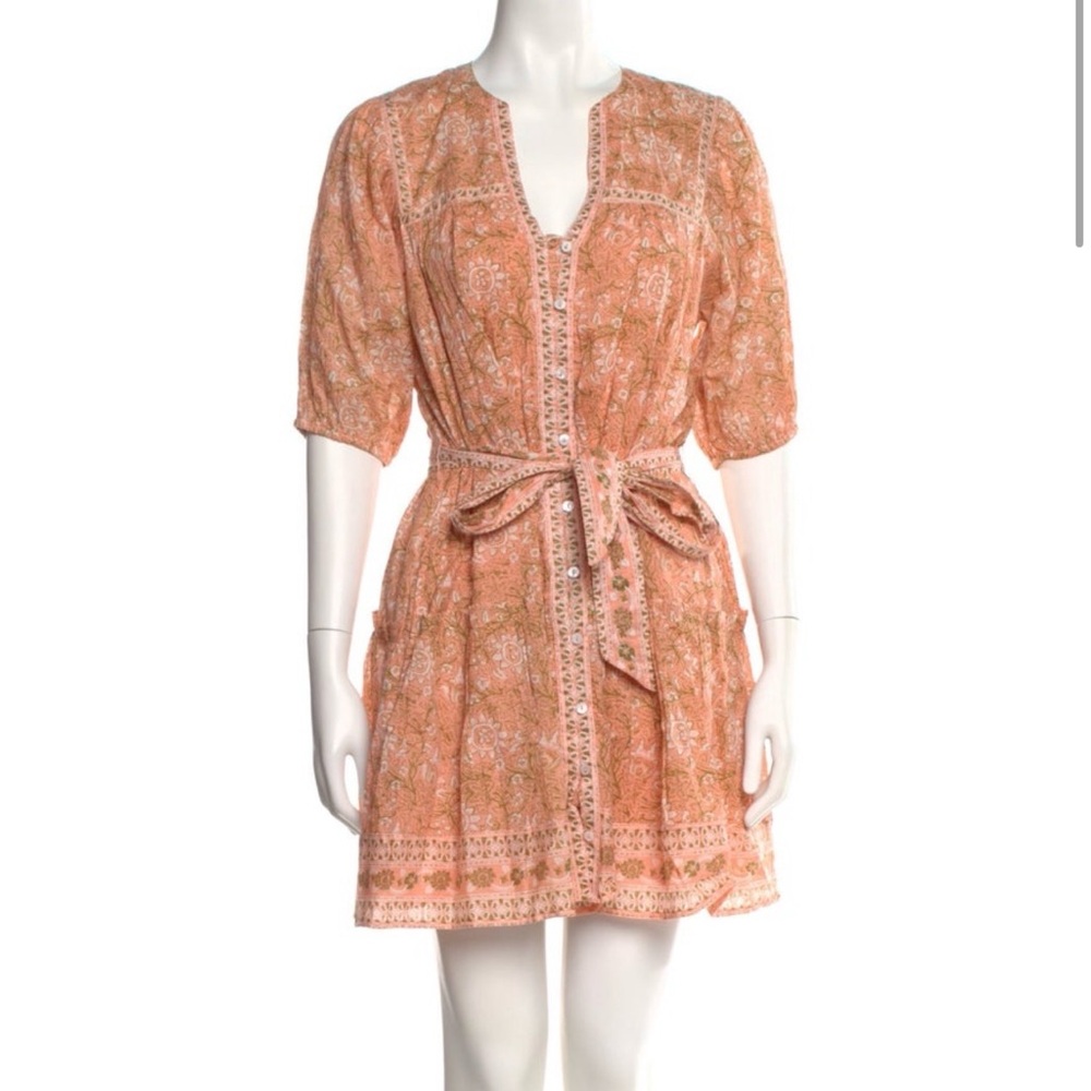 Cleobella Peach Printed Tie-Waist Mini Dress